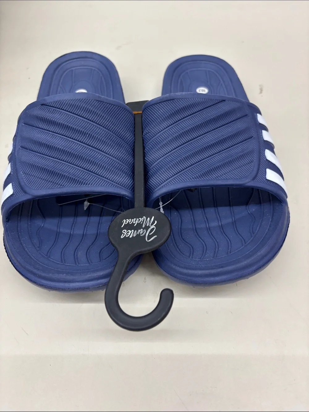 James Michelle Men's Navy Slide Sandals with White Accent